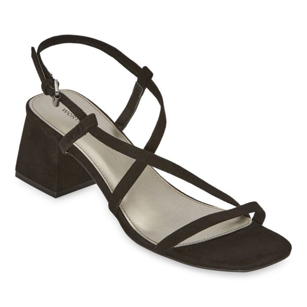 Worthington Women's Zabol Heeled Sandals Black Open Toe Dress Shoes